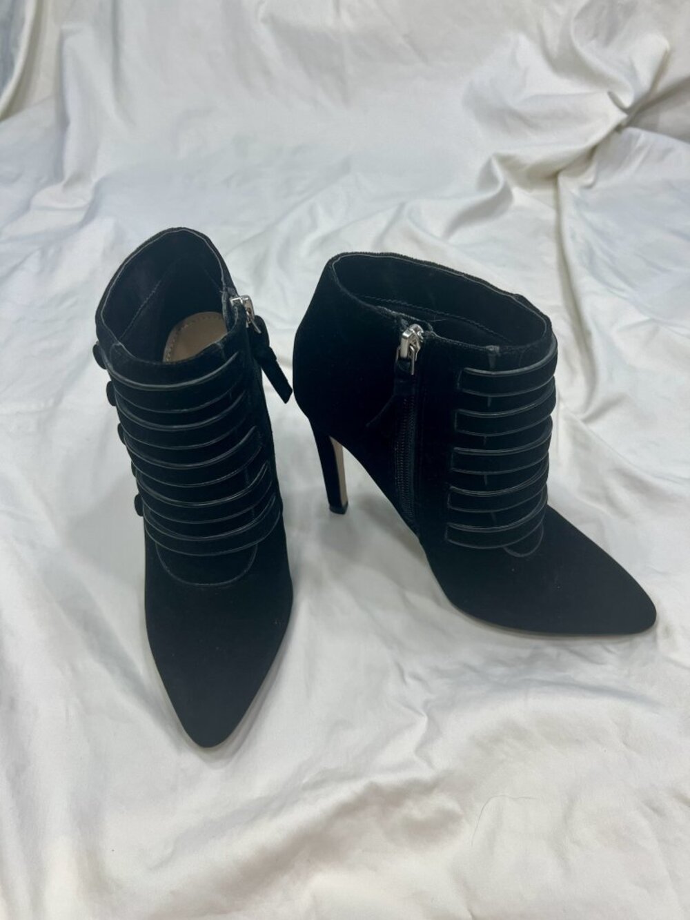 Neiman Marcus Black Suede Cage Stiletto Booties Size 5.5